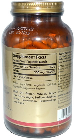 維生素，維生素b，維生素b3，維生素b3 - 菸酸 - Solgar, Niacin (Vitamin B3), 500 mg, 250 Vegetable Capsules