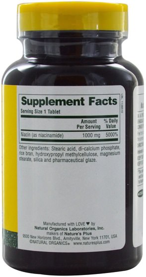 維生素，維生素b，維生素b3，維生素b3 - 煙酰胺 - Natures Plus, Niacinamide, 1000 mg, 90 Tablets