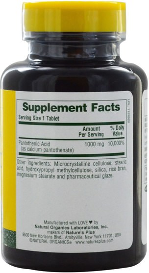 維生素，維生素b，維生素b5 - 泛酸 - Natures Plus, Pantothenic Acid, 1000 mg, 60 Tablets