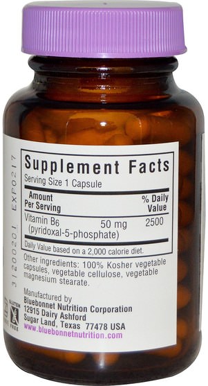 維生素，維生素b，維生素b6 - 吡哆醇，p 5 p（吡哆醛5磷酸鹽） - Bluebonnet Nutrition, P-5-P, 50 mg, 90 Veggie Caps