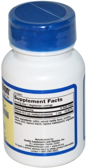 維生素，維生素b12，維生素b12 - 甲基鈷胺素 - Life Extension, Methylcobalamin, 1 mg, 60 Veggie Lozenges