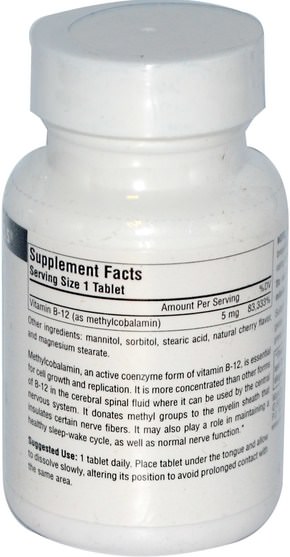 維生素，維生素b12，維生素b12 - 甲基鈷胺素 - Source Naturals, MethylCobalamin, Cherry Flavored, 5 mg, 60 Tablets