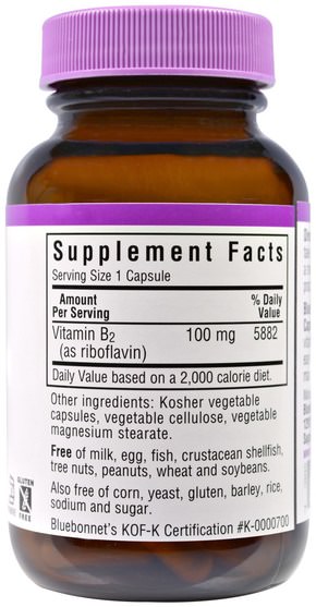 維生素，維生素b2 - 核黃素 - Bluebonnet Nutrition, Vitamin B2, 100 mg, 100 Veggie Caps