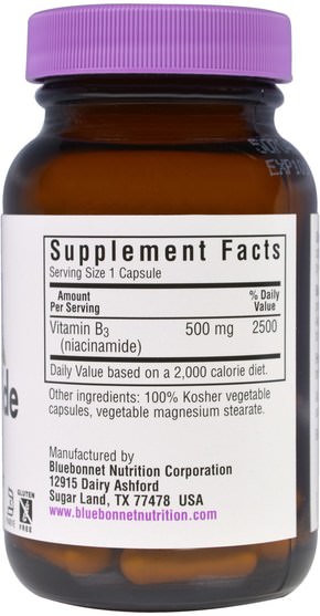 維生素，維生素b3，維生素b3 - 煙酰胺 - Bluebonnet Nutrition, Niacinamide, 500 mg, 60 VCaps