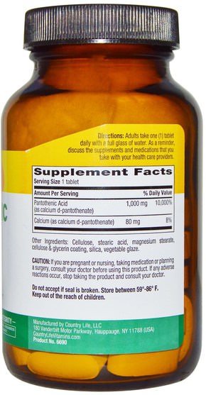 維生素，維生素b5 - 泛酸 - Country Life, Pantothenic Acid, 1000 mg, 60 Tablets