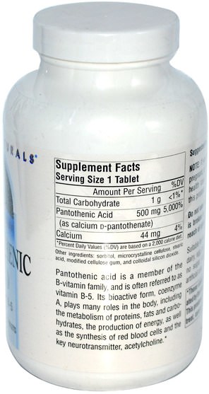 維生素，維生素b5 - 泛酸 - Source Naturals, Pantothenic Acid, 500 mg, 200 Tablets