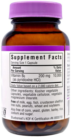 維生素，維生素b6 - 吡哆醇 - Bluebonnet Nutrition, Vitamin B-6, 200 mg, 90 Veggie Caps