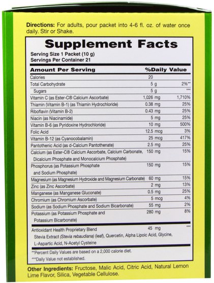 維生素，維生素c - American Health, Ester-C Effervescent, Natural Lemon Lime Flavor, 1000 mg, 21 Packets, 0.35 oz (10 g) Each