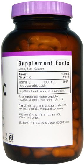 維生素，維生素C抗壞血酸 - Bluebonnet Nutrition, Vitamin C, 1000 mg, 180 Veggie Caps