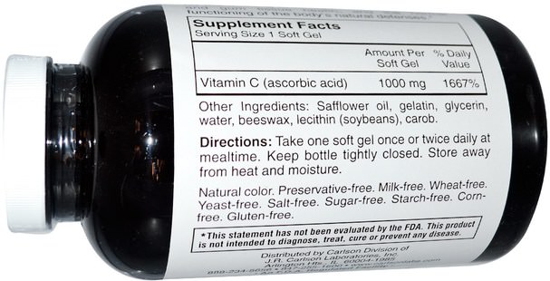維生素，維生素C抗壞血酸 - Carlson Labs, CGel, Vitamin C, 1.000 mg, 250 Soft Gels