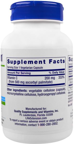 維生素，維生素C抗壞血酸棕櫚酸酯（c酯） - Life Extension, Ascorbyl Palmitate, 500 mg, 100 Veggie Caps