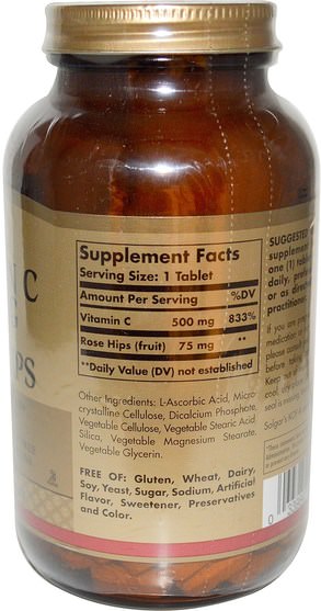 維生素，維生素C生物類黃酮玫瑰果 - Solgar, Vitamin C With Rose Hips, 500 mg, 250 Tablets