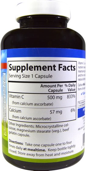 維生素，維生素C緩衝 - Carlson Labs, Mild-C, 500 mg, 250 Capsules