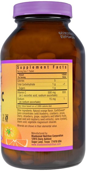 維生素，維生素C咀嚼 - Bluebonnet Nutrition, EarthSweet Chewables, Vitamin C, Natural Orange Flavor, 500 mg, 180 Chewable Tablets