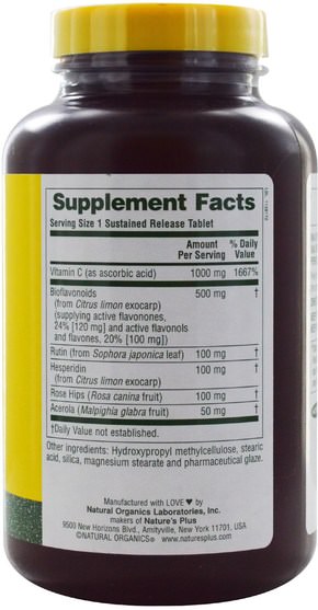 維生素，維生素C複合物 - Natures Plus, Super C Complex, Vitamin C 1000 mg with 500 mg Bioflavonoids, 180 Tablets
