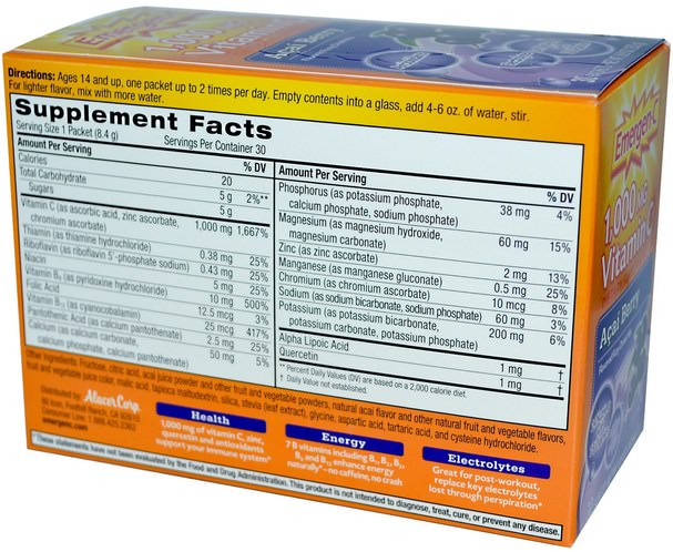 維生素，維生素c - Emergen-C, 1.000 mg Vitamin C, Acai Berry, 30 Packets, 8.4 g Each