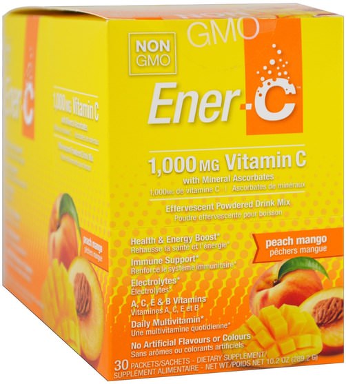 維生素，維生素c - Ener-C, Vitamin C, Effervescent Powdered Drink Mix, Peach Mango, 30 Packets, 10.2 oz (289.2 g)