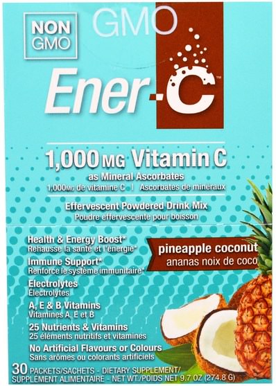 維生素，維生素c - Ener-C, Vitamin C, Effervescent Powdered Drink Mix, Pineapple Coconut, 30 Packets, 9.7 oz (274.8 g)