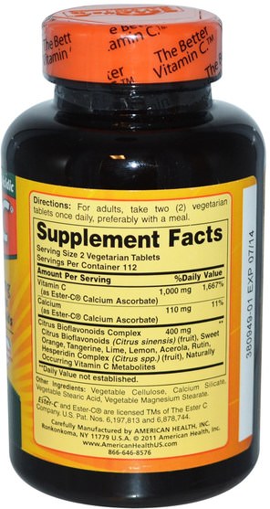 維生素，維生素c，酯類c生物類黃酮 - American Health, Ester-C, 500 mg with Citrus Bioflavonoids, 225 Veggie Tabs