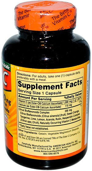 維生素，維生素c，酯類c生物類黃酮 - American Health, Ester-C With Citrus Bioflavonoids, 1.000 mg, 90 Capsules