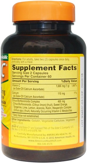 維生素，維生素c，酯類c生物類黃酮 - American Health, Ester-C with Citrus Bioflavonoids, 500 mg, 120 Capsules