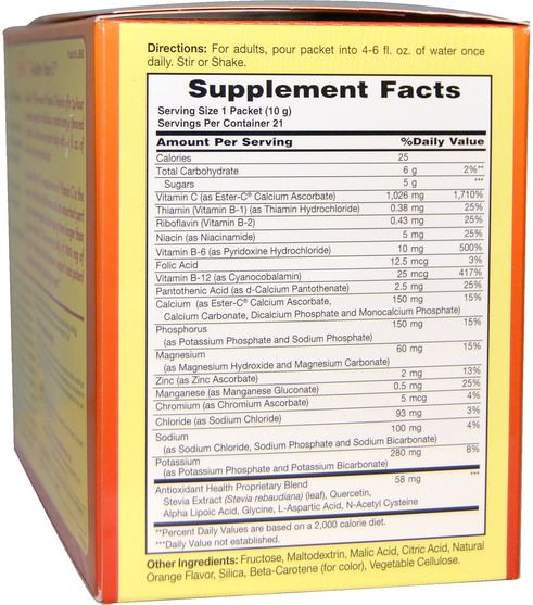 維生素，維生素c，酯c粉 - American Health, Ester-C Effervescent, Natural Orange Flavor, 1000 mg, 21 Packets, 0.35 oz (10 g) Each