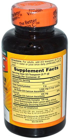 維生素，維生素c，酯c粉 - American Health, Ester-C, Powder with Citrus Bioflavonoids, 4 oz (113.4 g)