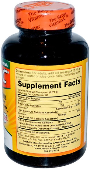 維生素，維生素c，酯c粉 - American Health, Ester-C, Powder with Citrus Bioflavonoids, 8 oz (226.8 g)