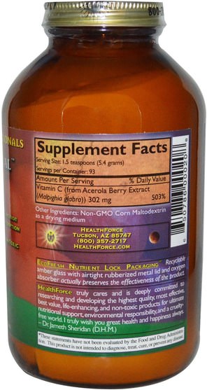 維生素，維生素c - HealthForce Nutritionals, Truly Natural Vitamin C, 17.6 oz (500 g)