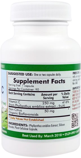 維生素，維生素c - Kirkman Labs, Organic Vitamin C, 250 mg, 90 Capsules