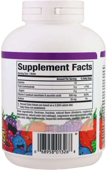維生素，維生素c - Natural Factors, C 500 mg, Blueberry, Raspberry and Boysenberry, 90 Chewable Wafers