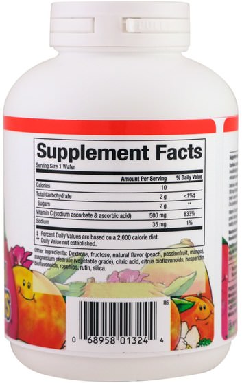 維生素，維生素c - Natural Factors, Vitamin C, Peach, Passionfruit & Mango, 500 mg, 90 Chewable Wafers