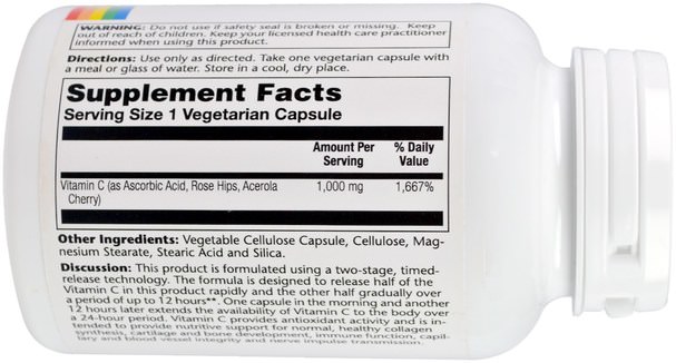 維生素，維生素c - Solaray, Vitamin C, Two-Stage Timed-Release, 1.000 mg, 100 Vegetarian Capsules