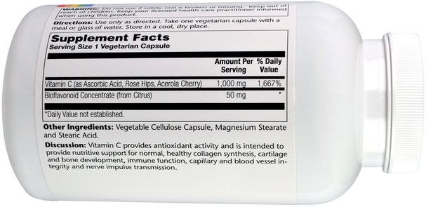 維生素，維生素c - Solaray, Vitamin C, With Bioflavonoid Concentrate Plus Rose Hips and Acerola, 1000 mg, 250 Vegetarian Capsules