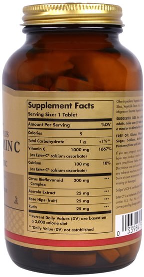 維生素，維生素c - Solgar, Ester-C Plus, Vitamin C, 1.000 mg, 180 Tablets