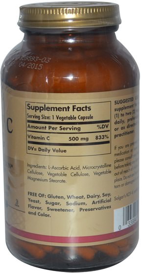 維生素，維生素c - Solgar, Vitamin C, 500 mg, 250 Vegetable Capsules
