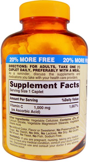 維生素，維生素c - Sundown Naturals, Vitamin C, 1000 mg, 300 Caplets