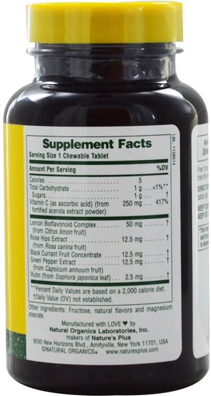 維生素，維生素c，維生素C acerola - Natures Plus, Acerola-C, Chewable, 250 mg, 90 Tablets