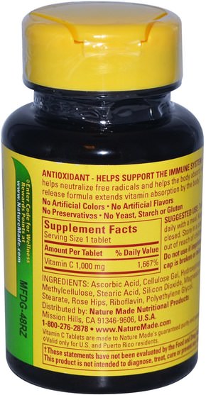 維生素，維生素c，維生素c抗壞血酸 - Nature Made, Vitamin C, 1000 mg, 60 Tablets