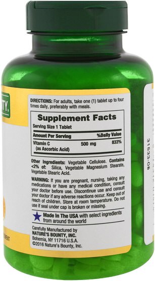 維生素，維生素c，維生素c抗壞血酸 - Natures Bounty, Vitamin C, 500 mg, 250 Tablets