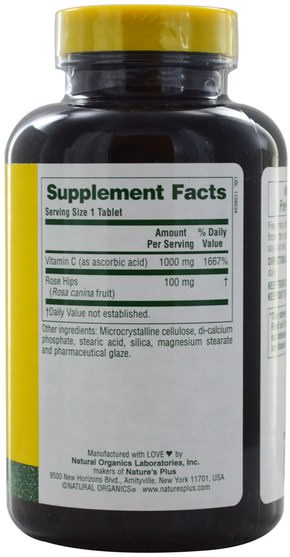 維生素，維生素c，維生素c抗壞血酸 - Natures Plus, Vitamin C, 1000 mg, 180 Tablets