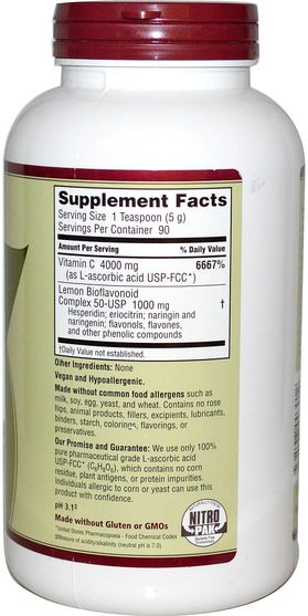 維生素，維生素c，維生素c抗壞血酸 - NutriBiotic, Ascorbic Acid with Antioxidant Bioflavonoids, Crystalline Powder, 16 oz (454 g)