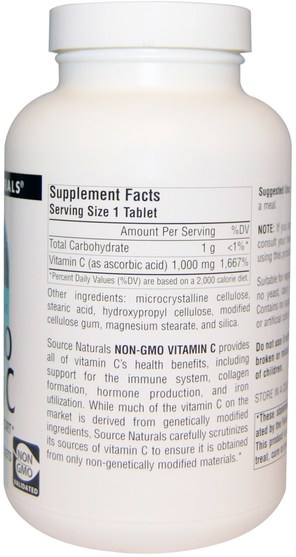 維生素，維生素c，維生素c抗壞血酸 - Source Naturals, Non-GMO Vitamin C, 1.000 mg, 240 Tablets