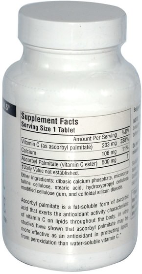 維生素，維生素c，維生素c抗壞血酸棕櫚酸酯（c酯） - Source Naturals, Ascorbyl Palmitate, 500 mg, 90 Tablets
