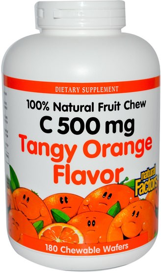 維生素，維生素C，維生素C咀嚼片 - Natural Factors, C 500 mg, Tangy Orange Flavor, 180 Chewable Wafers