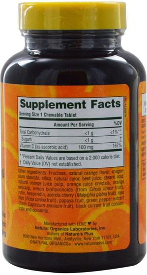 維生素，維生素C，維生素C咀嚼片 - Natures Plus, Orange Juice Jr., Vitamin C Supplement, 100 mg, 180 Tablets