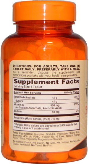 維生素，維生素C，維生素C咀嚼片 - Sundown Naturals, Chewable Vitamin C, Natural Orange Flavor, 500 mg, 100 Tablets