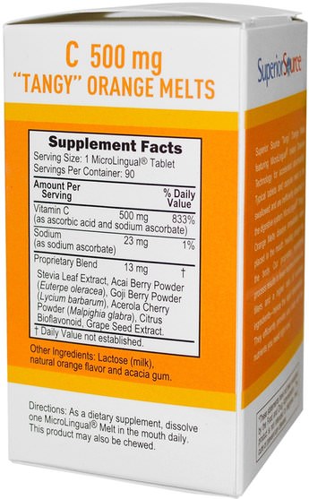 維生素，維生素C，維生素C咀嚼片 - Superior Source, C Tangy Orange Melts, 500 mg, 90 MicroLingual Instant Dissolve Melts