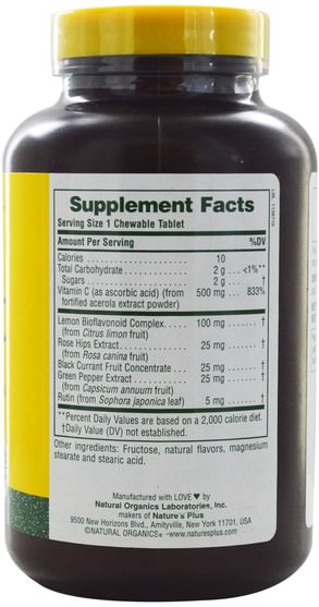維生素，維生素C，維生素C咀嚼片，維生素C acerola - Natures Plus, Chewable Acerola-C, Vitamin C with Bioflavonoids, 500 mg, 90 Tablets