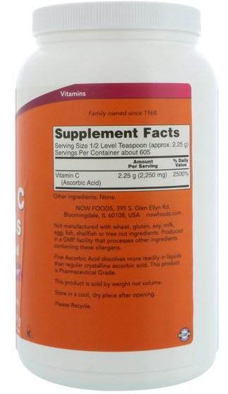 維生素，維生素c，維生素C粉和晶體 - Now Foods, Vitamin C Crystals, 3 lbs (1361 g)